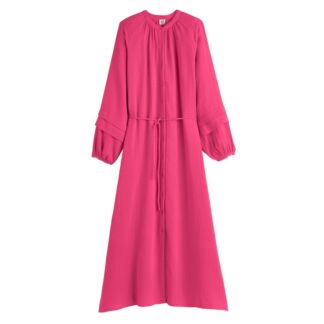 Платье-макси длинное расклешенное длинные рукава с напуском  58 розовый