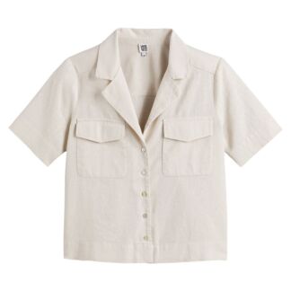 Рубашка с пиджачным воротником изо льна и хлопка  34 (FR) - 40 (RUS) бежевы