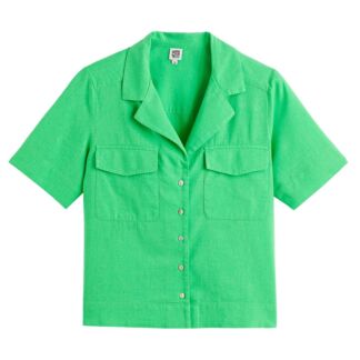 Рубашка с пиджачным воротником изо льна и хлопка  50 (FR) - 56 (RUS) зелены