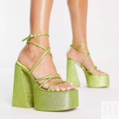 Босоножки Asos Design Nutcracker Extreme Platform Heeled, зеленый 117682088 | GREEN GLITTER фото 1