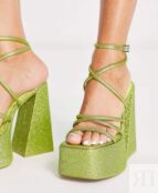 Босоножки Asos Design Nutcracker Extreme Platform Heeled, зеленый 117682088 | GREEN GLITTER фото 3