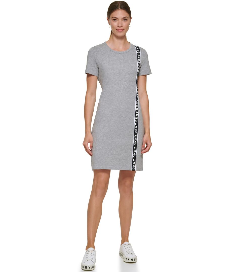 Платье DKNY, Short Sleeve Vertical Logo Tape Tee Dress 9813885 | Heather Grey/Black фото 1