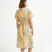 Платье расклешенное изо льна с цветочным принтом  56 желтый