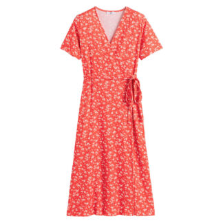 Платье с запахом с цветочным принтом длина миди 34  XL красный