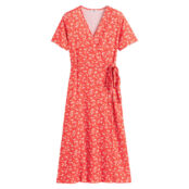 Платье с запахом с цветочным принтом длина миди 34  L красный