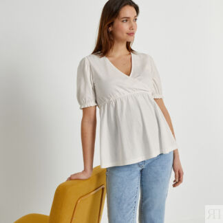 Блузка для периода беременности из трикотажа джерси с вышивкой  M белый