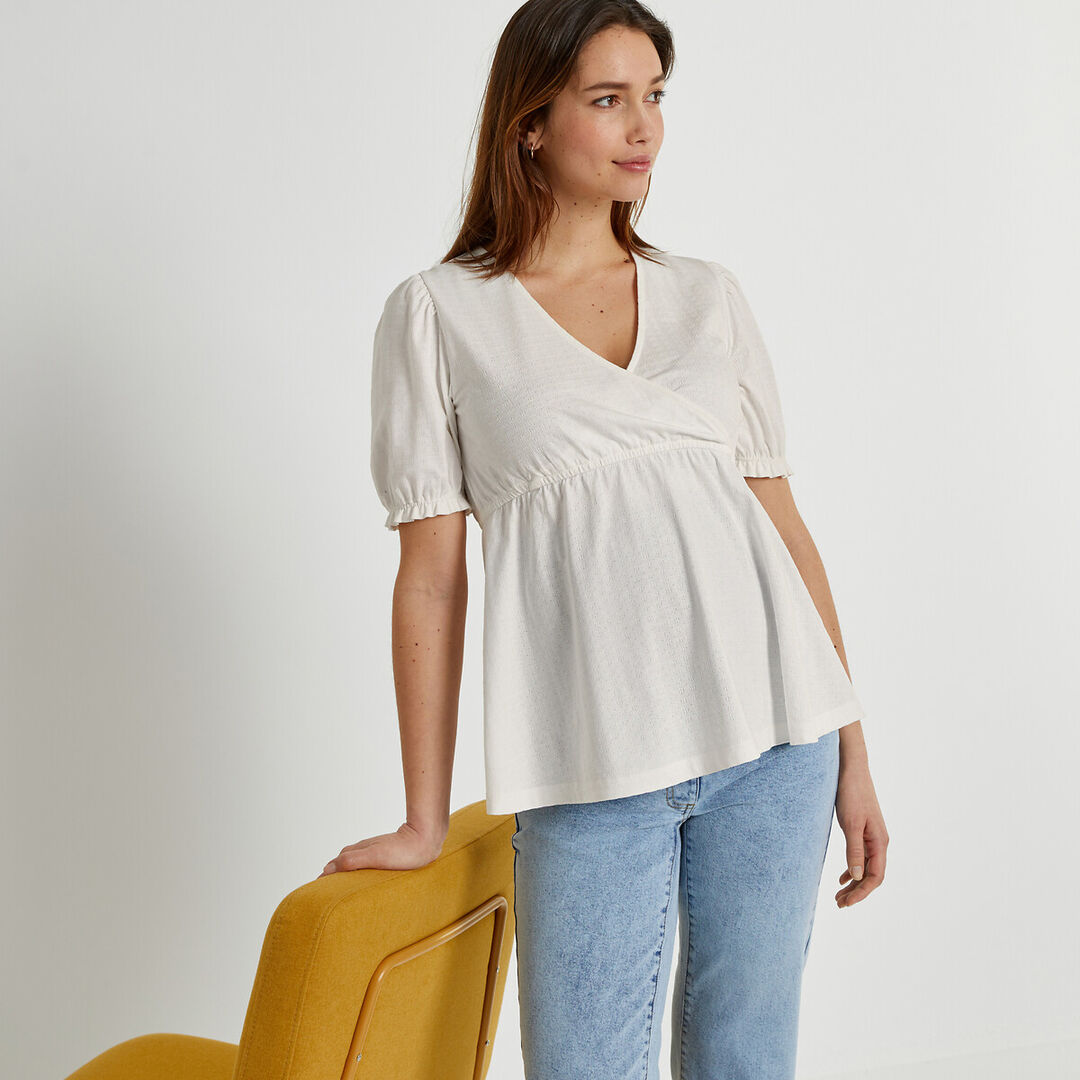 Блузка для периода беременности из трикотажа джерси с вышивкой  XL белый