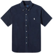 Рубашка Polo Ralph Lauren Short Sleeve Button Down Pique Shirt 710798291001 | Aviator Navy фото 1