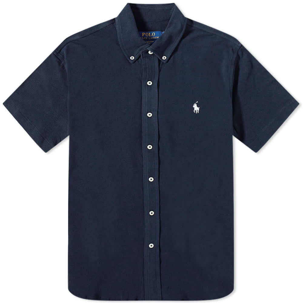 Рубашка Polo Ralph Lauren Short Sleeve Button Down Pique Shirt 710798291001 | Aviator Navy фото 1