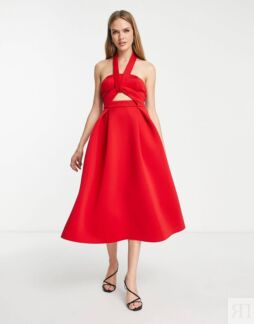 Красное платье миди для выпускного вечера с вырезом на шее ASOS DESIGN