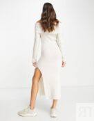 Кремовое трикотажное платье макси с открытыми плечами ASOS DESIGN