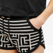 Шорты Balmain Striped Monogram Shorts AF1OA005KD54-EDK | Black & Ivory фото 4