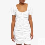 Платье GANNI Cotton Poplin Gathered U-Neck Mini Dress F7705-151 | Bright White фото 2