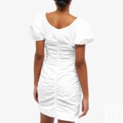 Платье GANNI Cotton Poplin Gathered U-Neck Mini Dress F7705-151 | Bright White фото 3