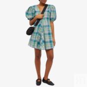 Платье GANNI Seersucker Check V-Neck Mini Dress F7854-759 | Lagoon фото 5