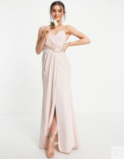 Платье макси с драпировкой ASOS DESIGN Bridesmaid, розовый