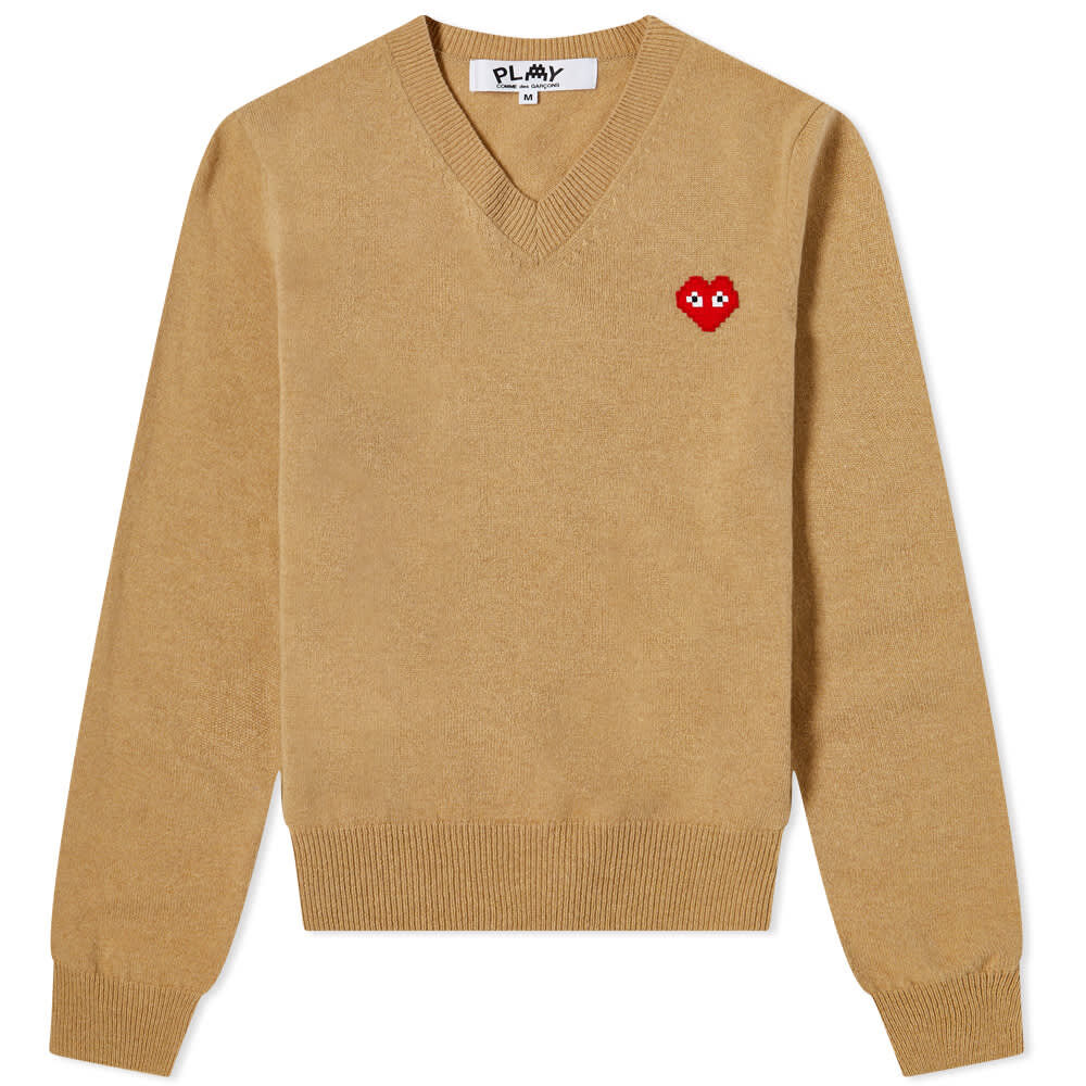 Джемпер Comme des Garçons Play Invader Heart V-Neck Pullover P1N081-CML | Camel фото 1