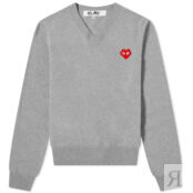 Джемпер Comme des Garçons Play Invader Heart V-Neck Pullover P1N081-LGY | Light Grey фото 1