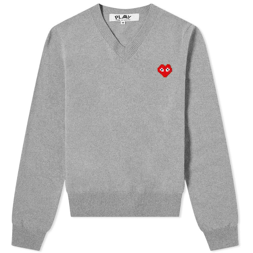 Джемпер Comme des Garçons Play Invader Heart V-Neck Pullover P1N081-LGY | Light Grey фото 1