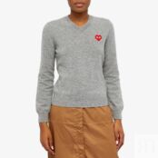 Джемпер Comme des Garçons Play Invader Heart V-Neck Pullover P1N081-LGY | Light Grey фото 2