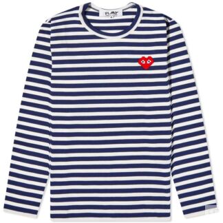 Футболка Comme des Garçons Play Invader Heart Stripe Long Sleeve Tee