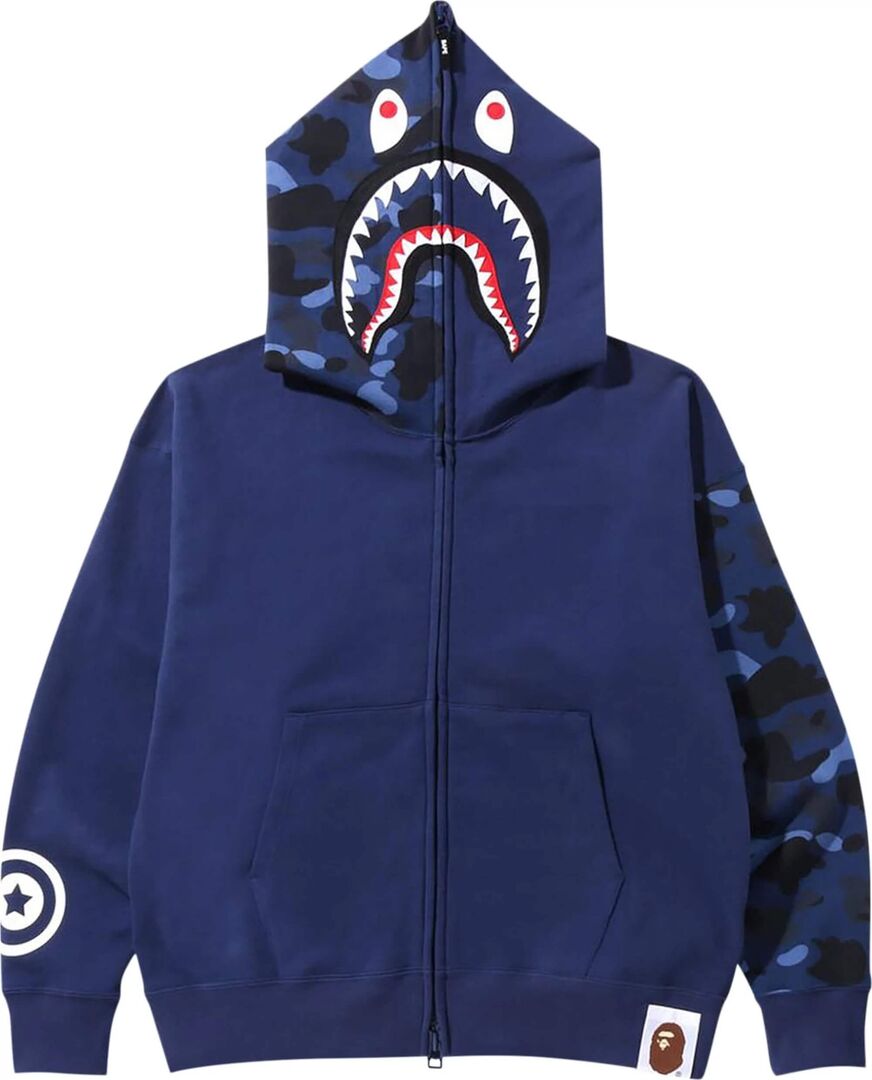 Толстовка Bape Color Camo Giant Shark Loose Fit Full Zip, синий 1I30 115 018 NAVY | Blue фото 1