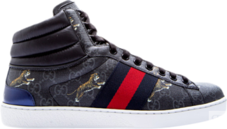Кроссовки Gucci Ace GG High Tiger Logo - Black, черный