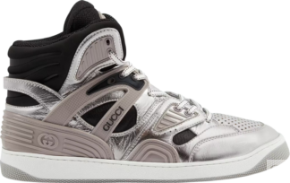 Кроссовки Gucci Basket High Silver Black, серебряный