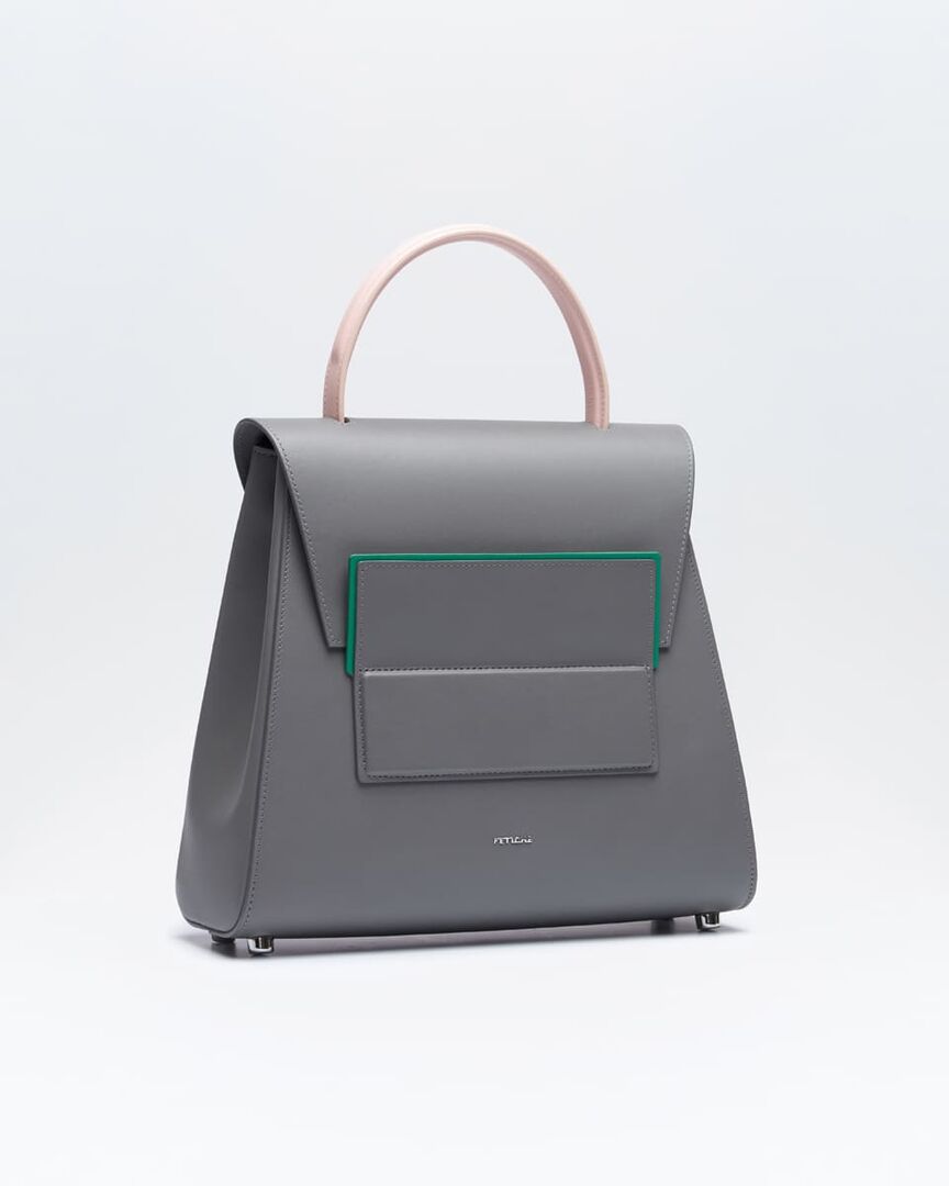 Идеальная сумка-трапеция в цветовом сочетании "Mist" из натуральной кожи от