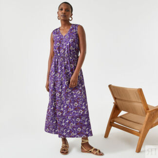 Платье длинное расклешенное с цветочным принтом  54 фиолетовый
