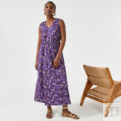 Платье длинное расклешенное с цветочным принтом  56 фиолетовый