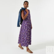 Платье длинное расклешенное с цветочным принтом  56 фиолетовый