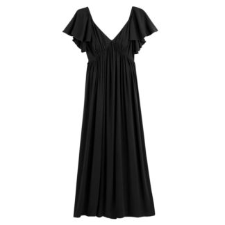 Платье-макси длинное рукава с воланами  40 черный
