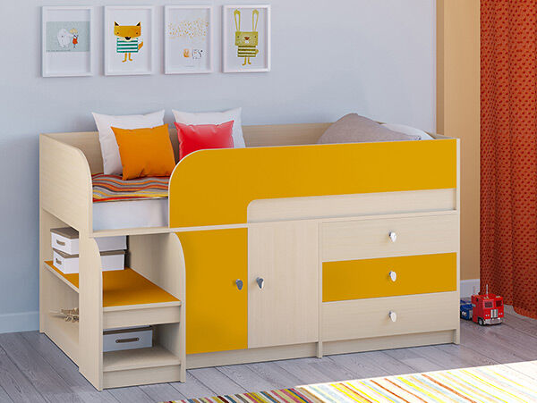 Детская кровать-чердак Астра 9 V1 Дуб молочный/Оранжевый