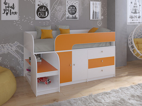 Детская кровать-чердак Астра 9 V1 Белый/Оранжевый
