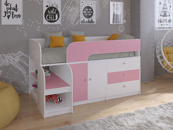 Детская кровать-чердак Астра 9 V1 Белый/Розовый