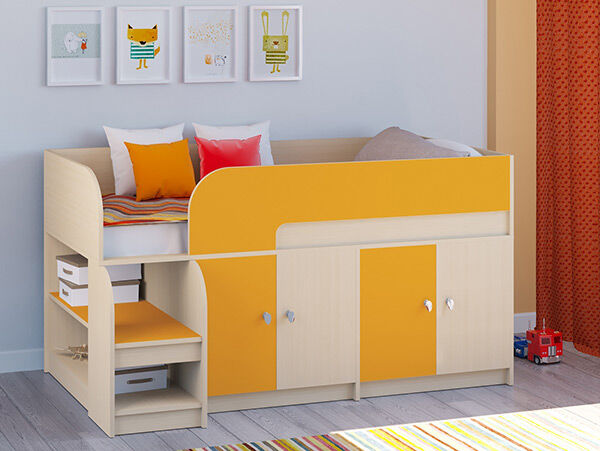 Детская кровать-чердак Астра 9 V2 Дуб молочный/Оранжевый