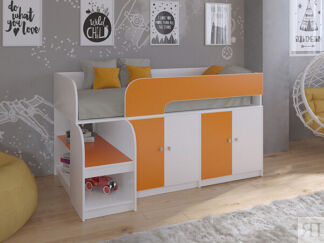 Детская кровать-чердак Астра 9 V2 Белый/Оранжевый