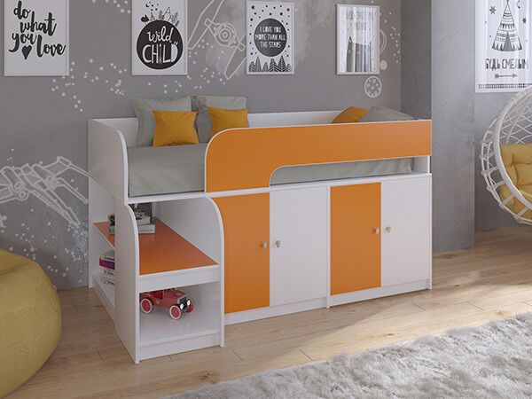Детская кровать-чердак Астра 9 V2 Белый/Оранжевый
