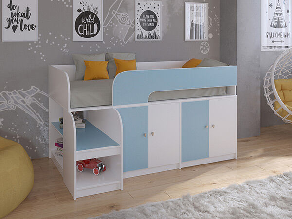 Детская кровать-чердак Астра 9 V2 Белый/Голубой