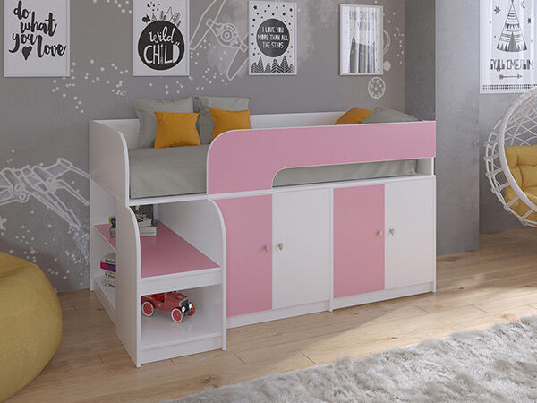 Детская кровать-чердак Астра 9 V2 Белый/Розовый