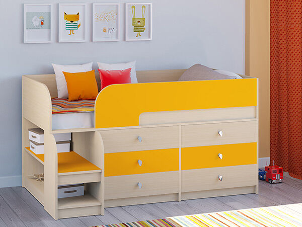Детская кровать-чердак Астра 9 V3 Дуб молочный/Оранжевый