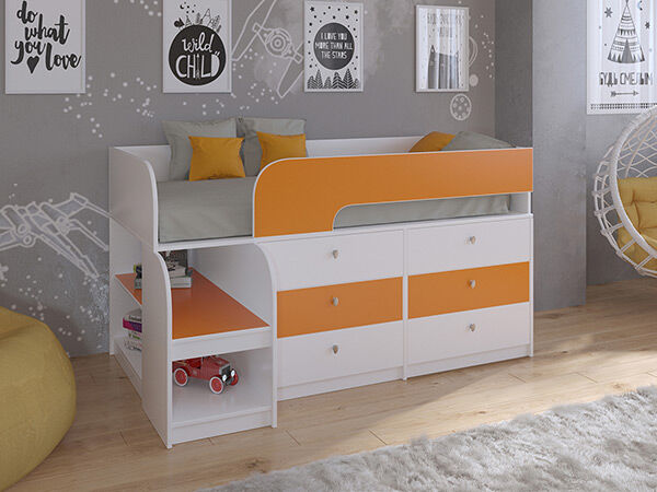 Детская кровать-чердак Астра 9 V3 Белый/Оранжевый