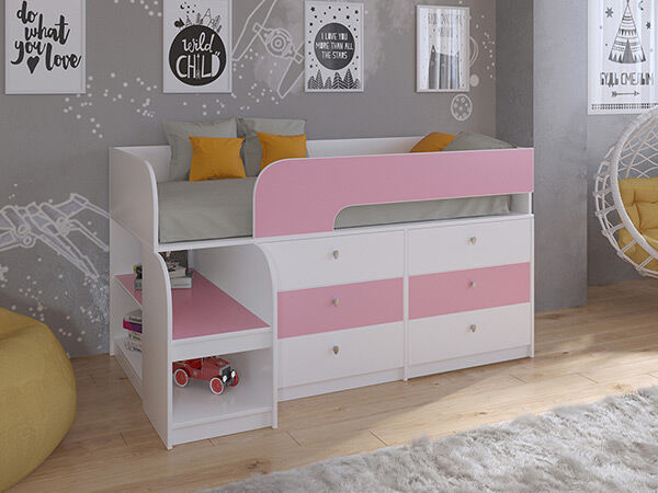 Детская кровать-чердак Астра 9 V3 Белый/Розовый