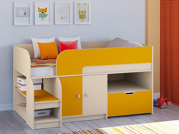 Детская кровать-чердак Астра 9 V4 Дуб молочный/Оранжевый