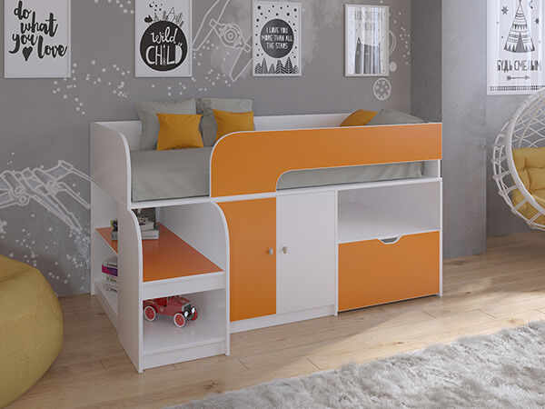 Детская кровать-чердак Астра 9 V4 Белый/Оранжевый
