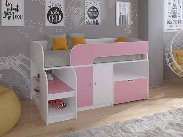 Детская кровать-чердак Астра 9 V4 Белый/Розовый