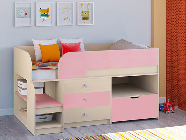 Детская кровать-чердак Астра 9 V5 Дуб молочный/Розовый