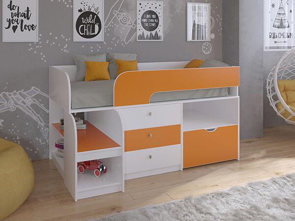 Детская кровать-чердак Астра 9 V5 Белый/Оранжевый