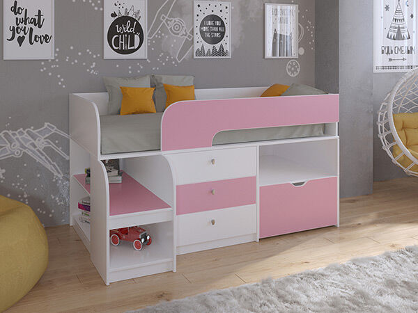 Детская кровать-чердак Астра 9 V5 Белый/Розовый